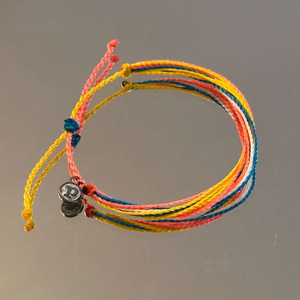Pura Vida. Neon Coral, Yellow & Teal Multi-Strand Bracelet with Silver Charm